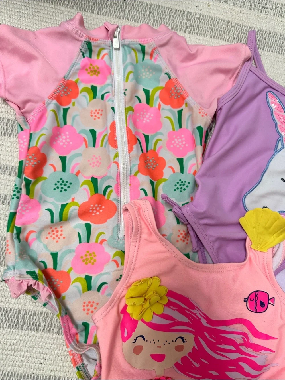 Cat & Jack 3 Pc Lot Floral Mermaid Unicorn Swimsuit Sz 2T 18-24 Months